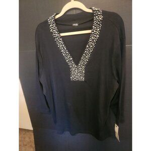 Raffaello XL Black Sweater with Silver pearls embellishments new with tags